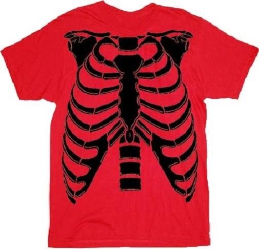Мужская футболка Красный скелет с ребрами 100% хлопок - Жуткий костюм на Хэллоуин M