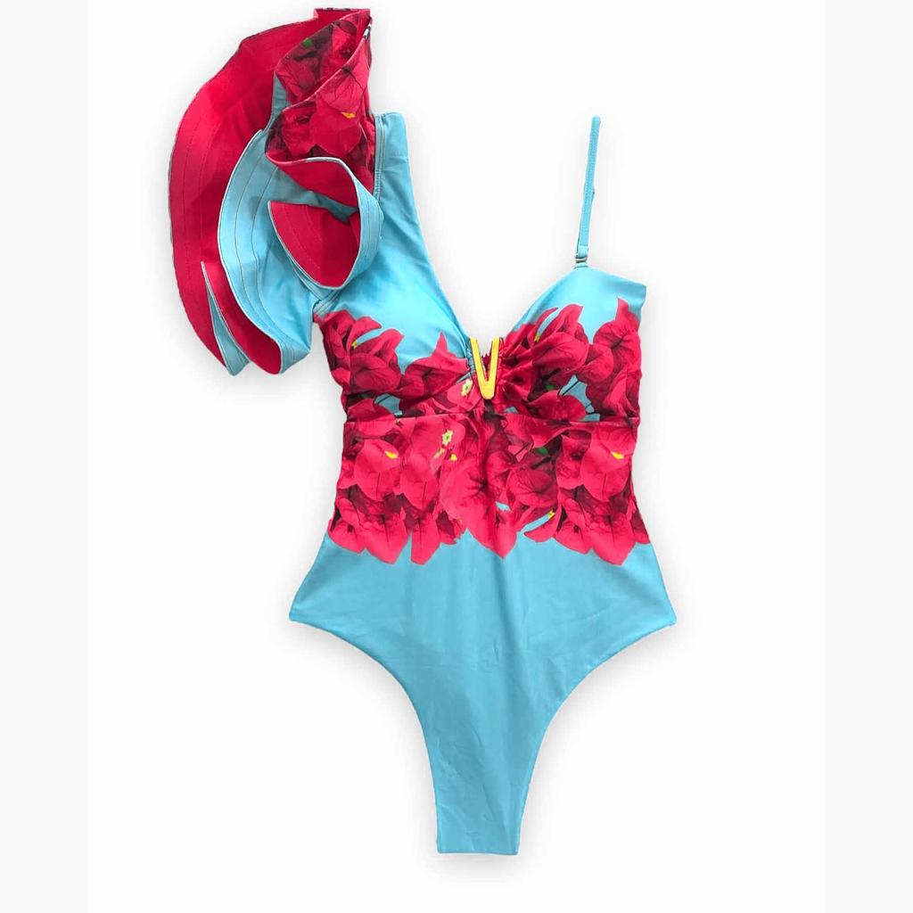 Ashgaily Ruffle One Piece Swimsuit Women Swimwear with Belt Push Up Monokini Swim Suit Print Bathing Suit Beachwear