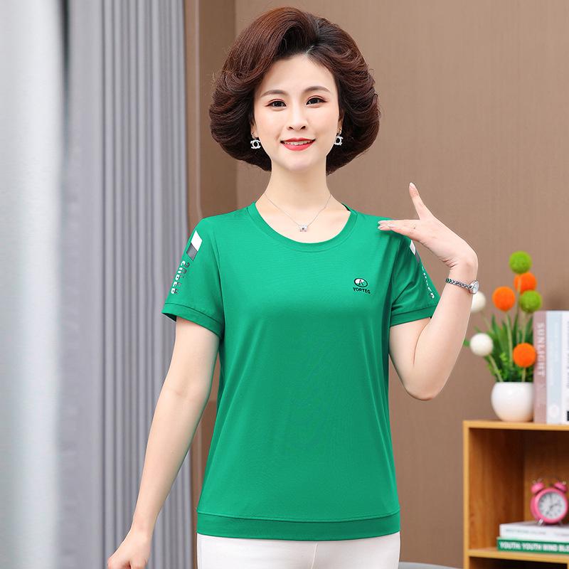 Mature Women's Cotton Short-Sleeve T-Shirt - Stylish, Versatile, and Casual Round Neck Summer Tee