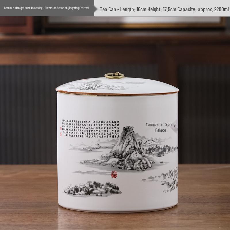 Large Ceramic Tea Storage Canister for Red, Green, Longjing, Biluochun, and Pu'er Tea - Half Jin Capacity