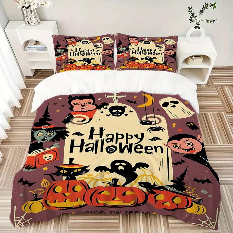 3pcs bedding set Halloween Party Includes 1 Comforter + 2 Pillowcases, Without Pillow Inserts, Soft Comfortable, Lightweight Breathable, Pri