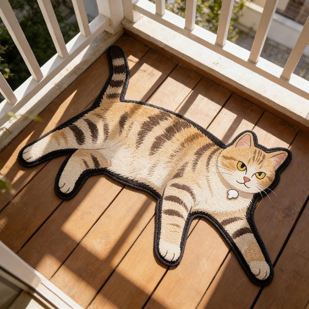 Non Slip Cat Floor Mat Absorbent Bedside Carpet Room Accessory Cat Shaped Rug  Bathroom
