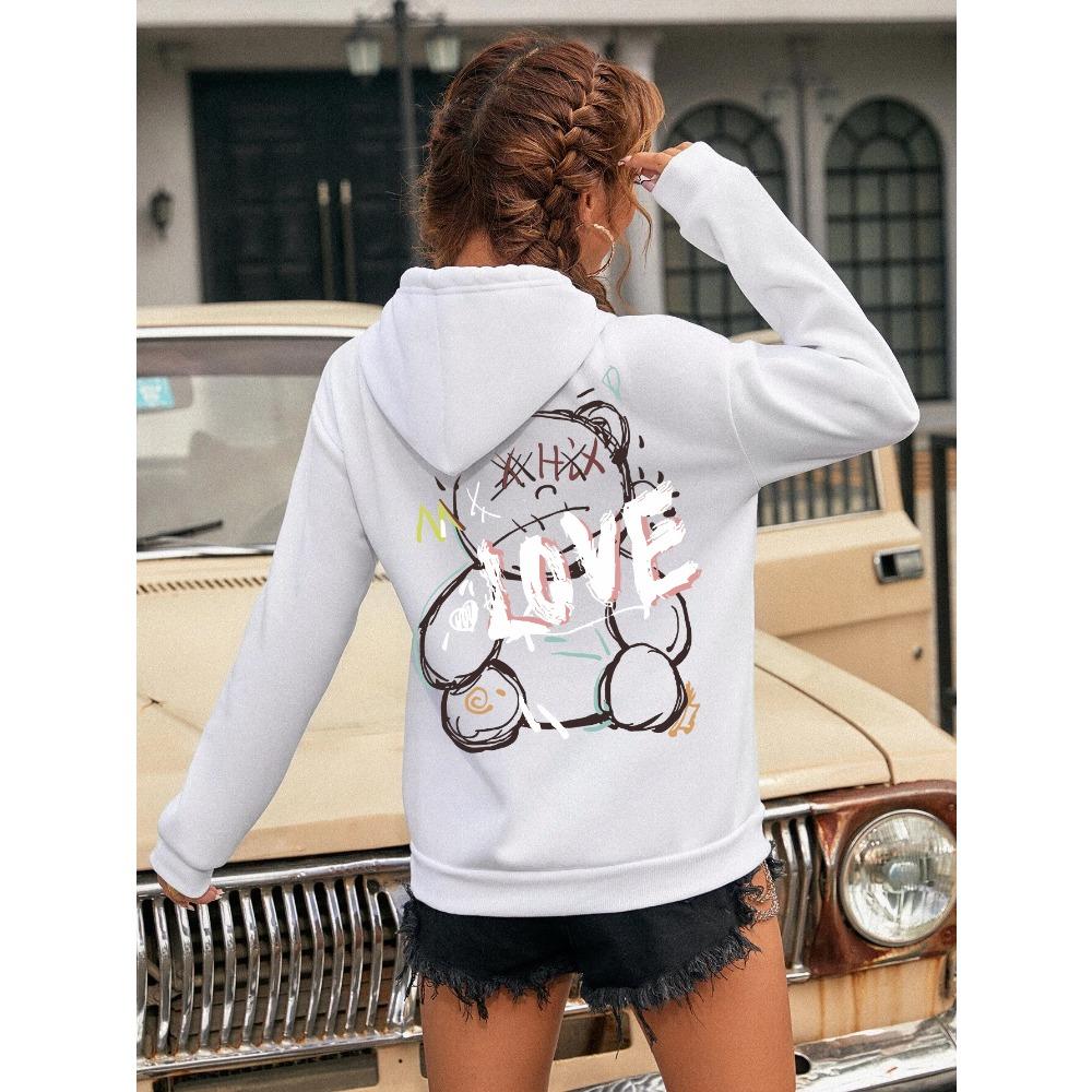 

Graffiti Line Bear Simple Print Female Hoody Harajuku S-6XL Sweatshirt Fashion Casual Street Hooded Autumn Warm Streetwear Women 6XL