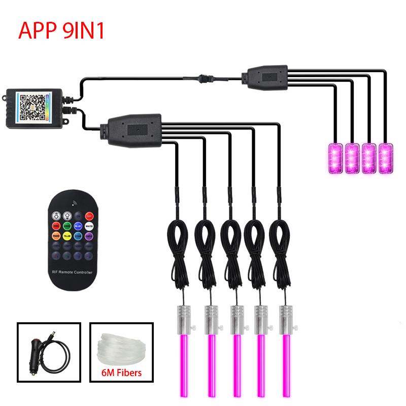 Światło LED z włókna optycznego 12V, nastrojowe oświetlenie wnętrza samochodu ze sterowaniem aplikacją, źródło światła RGBW 2W z kablem 3,0 mm z efektem poświaty bocznej