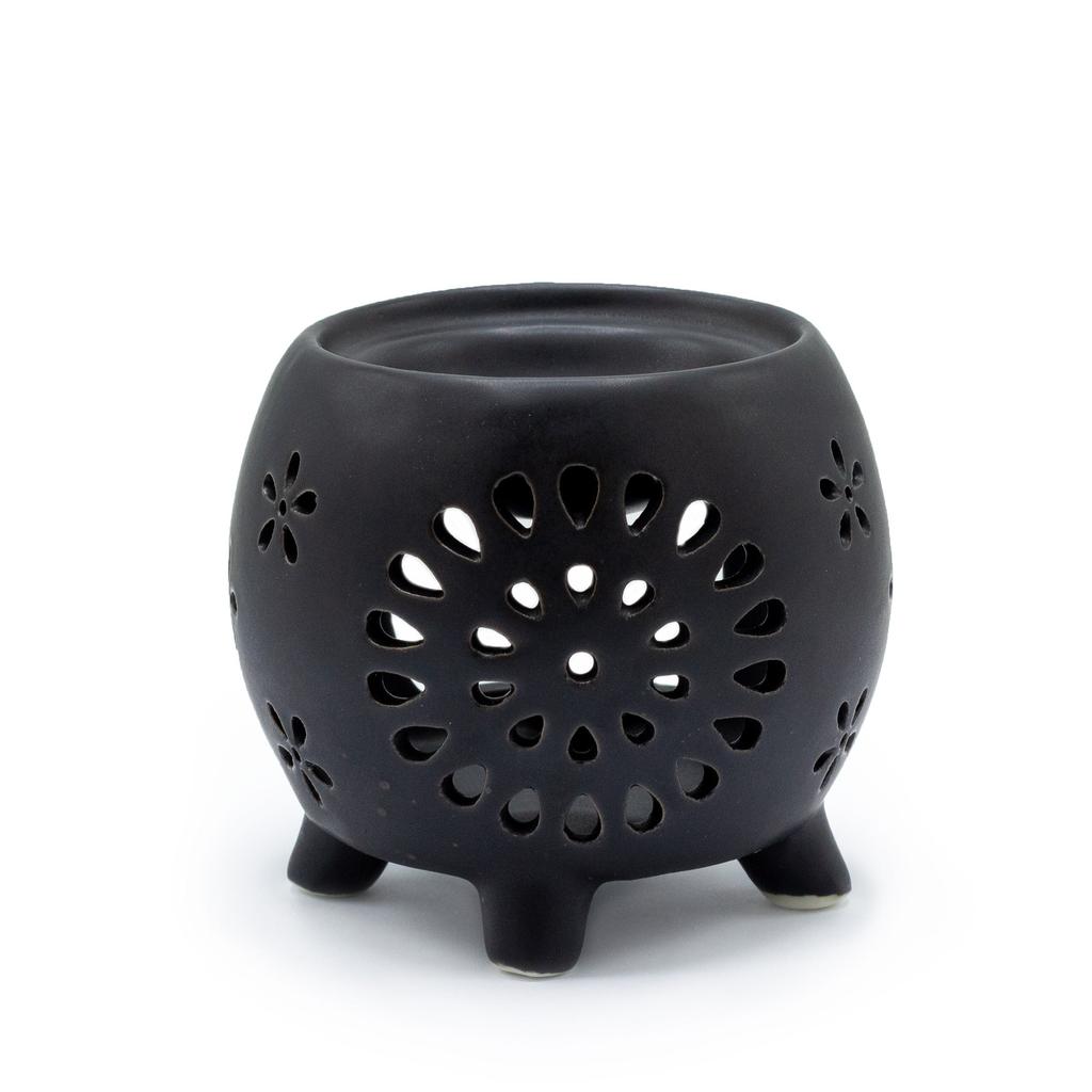 Oil Burner Matt Black Flower Burst