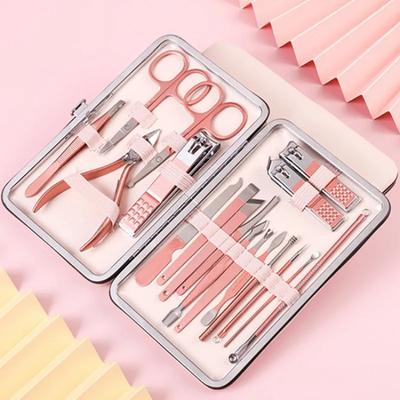 Coupe-ongles en or rose 18 pièces, ensemble de manucure exfoliant en diagonale en acier inoxydable, ciseaux pour cuillères à oreilles pour hommes et femmes
