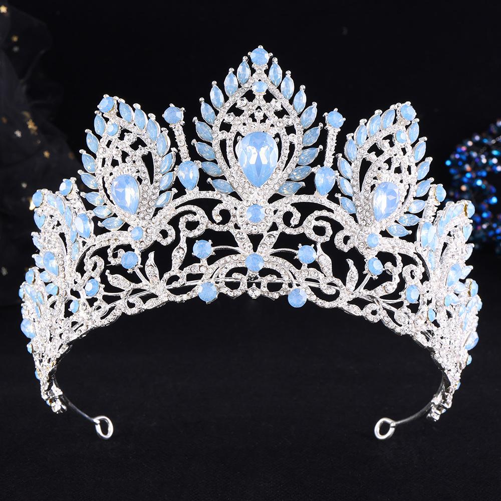 DIEZI Baroque Opal Crystal Flower Tiara For Women Girls Party Luxury Bridal Bride Rhinestone Crown Hair Accessories Jewelry