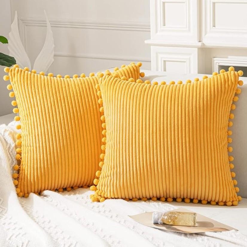 Boho Style Decorative Pillow Covers with Pom-poms 45x45cm Pillow Covers Corduroy Cushion Case Cute and Soft Square Throw Pillow 30x50cm 1760₽