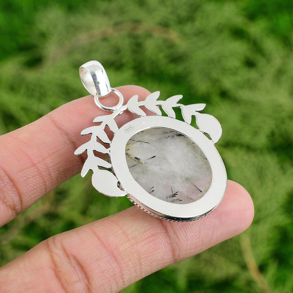 Daughters Day Deal 925 Silver Natural Black Rutilated Quartz Handcrafted Pendant
