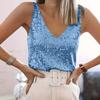 Women Tops Deep V-Neck Sparkling Sequins Design Sleeveless Vest Loose Fit Party Camisole Nightclub Wear