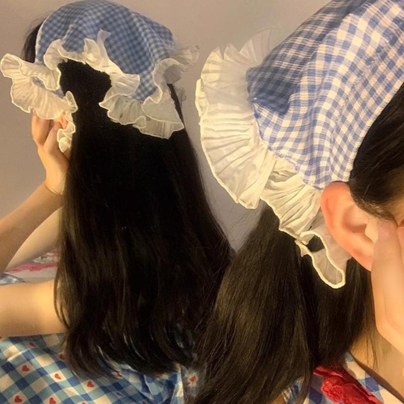 Haar-Schal Stirnbänder im französischen Stil Dreieckiges Kopftuch Haarband Karierte Bandanas Stirnbänder Süßes Haarschmuck