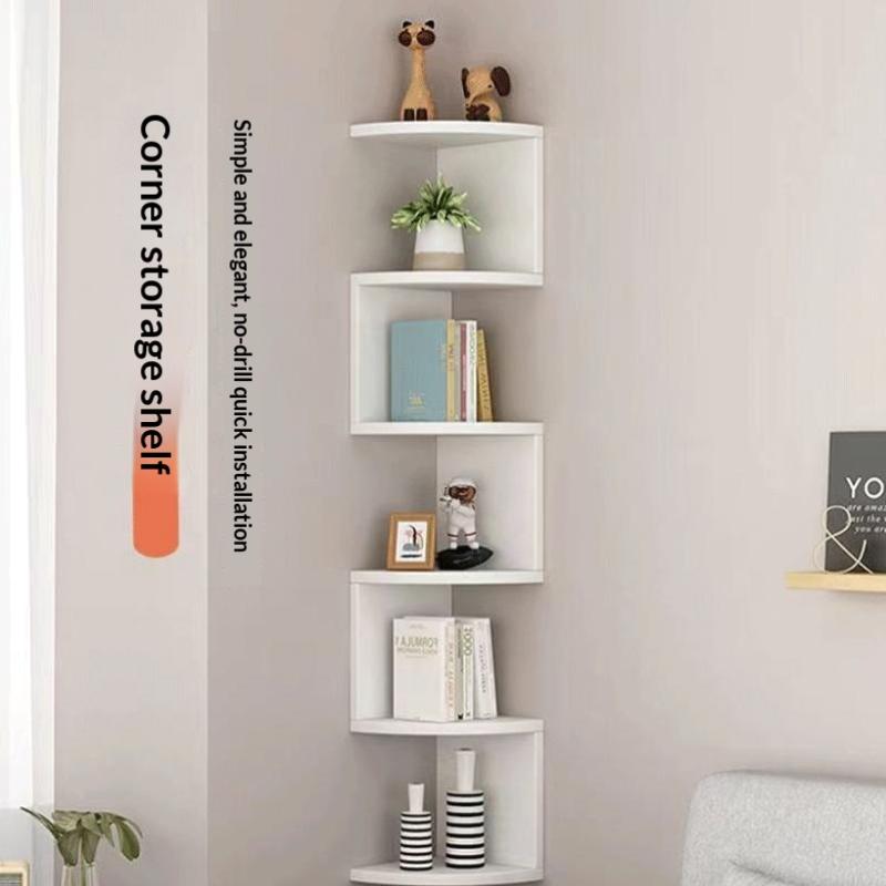 Tier Corner Floating Shelf Unit, Wall-Mounted Plastic Storage Rack, Space-Saving Triangular Design, Suitable For Living Room