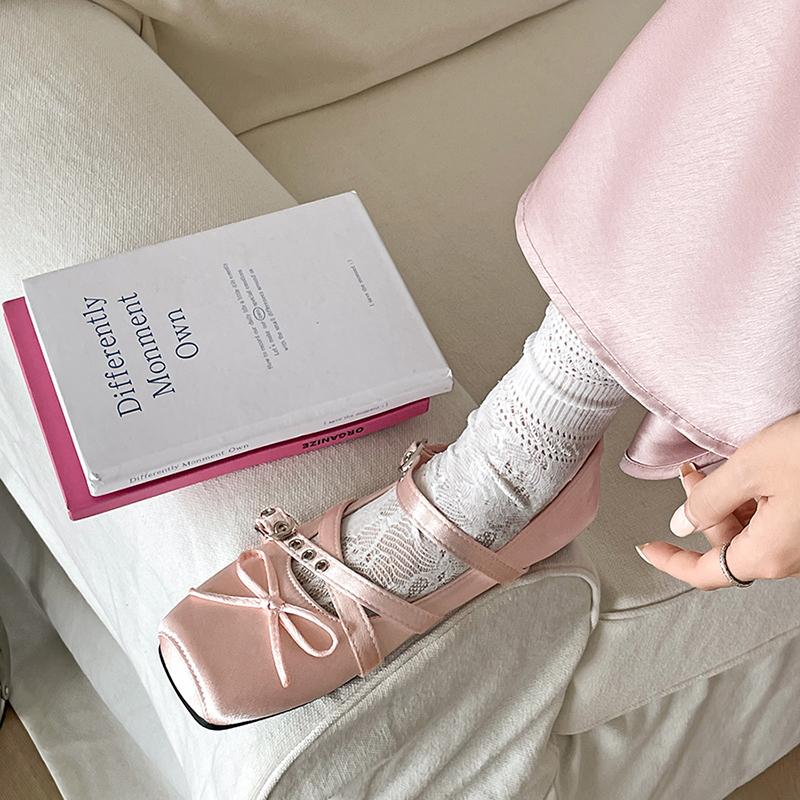 Fashion Summer Butterfly-knot Flat Mary Jane Women Comfort Soft Sole Ladies Elegnat Square Toe Dress Ballets Shoes