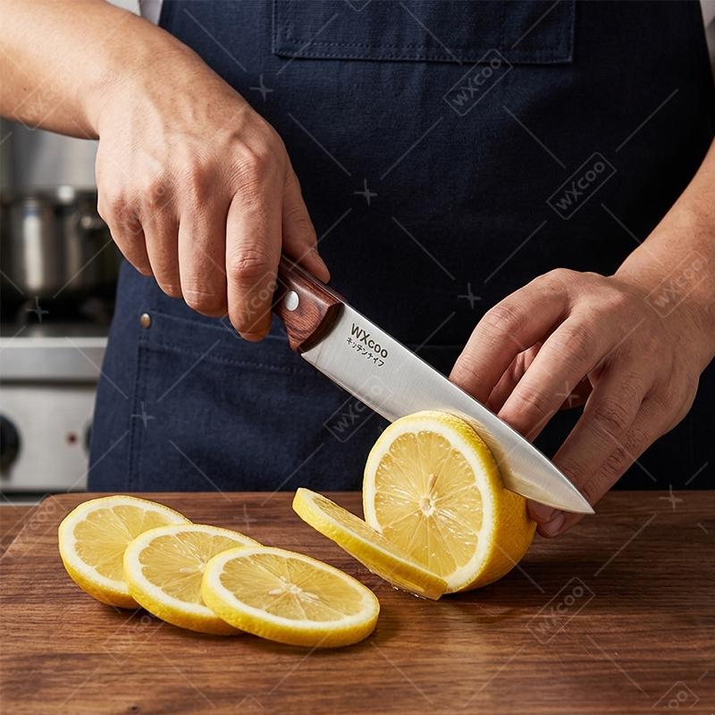 WXCOO Professional Kitchen Knife Fruit Peeling Chef's Knife Meat Cleaver Fruit Slicing Stainless Steel Fruit Knife Wooden Handle