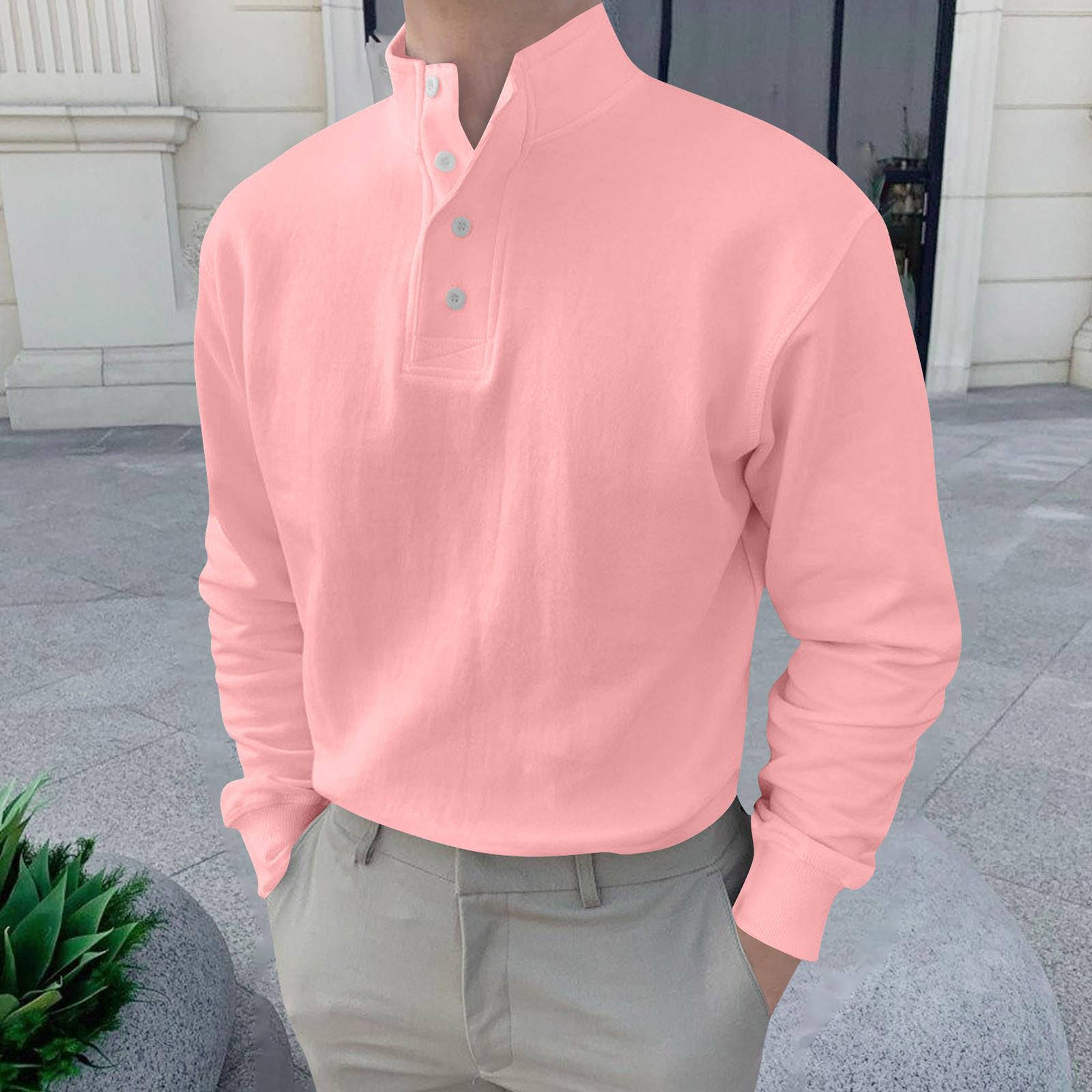 

Дизайнерские весенне-летние мужские повседневные хлопковые однотонные рубашки с длинными рукавами, свободные рубашки с воротником-стойкой XXL розовый