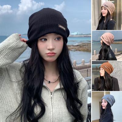 Winter Knitted Hat for Women Autumn Winter Warm Beanie Cap Lady Girls Solid Color Ear Protection Slouchy Skullies