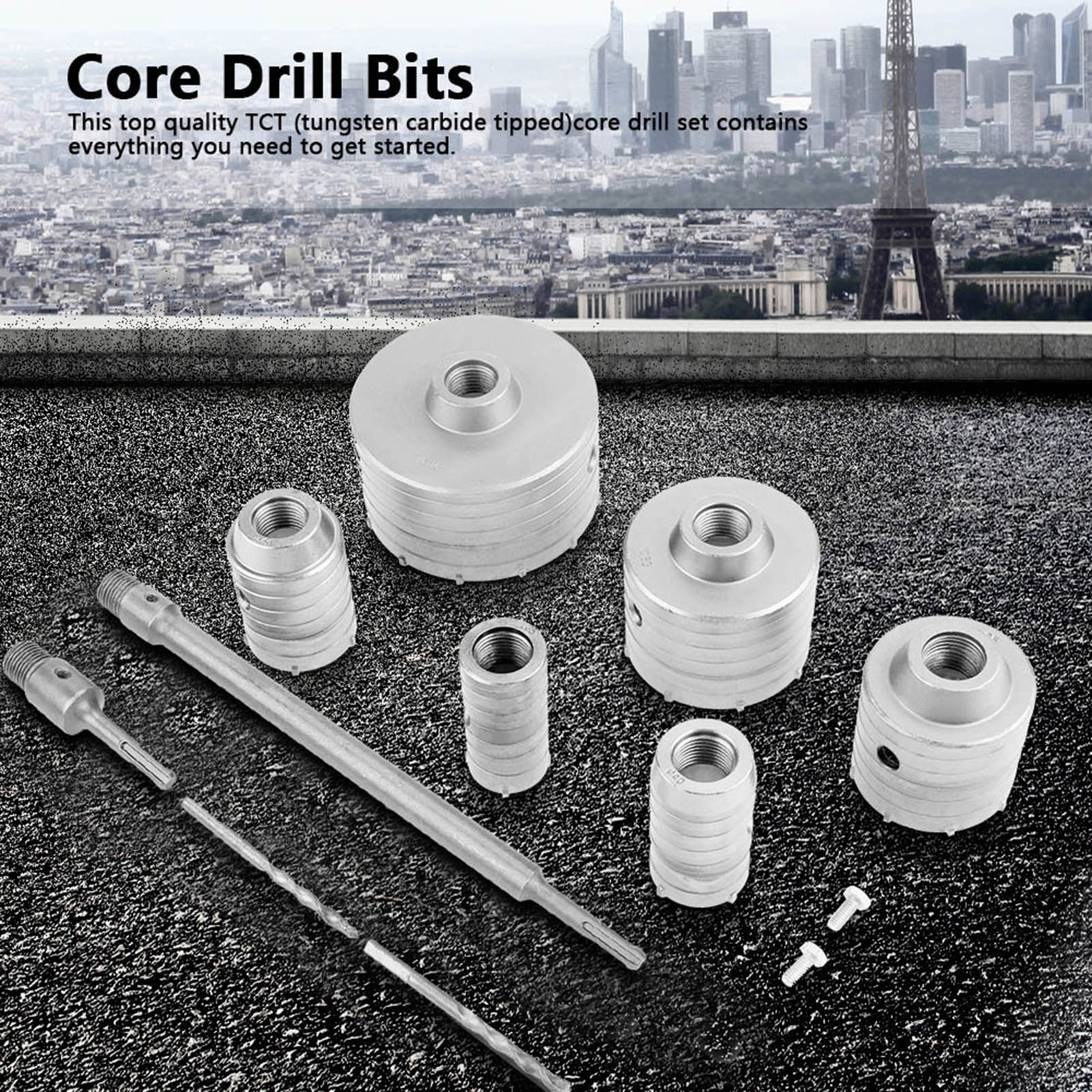 

10Pcs TCT Core Drill Set SDS Plus Extension Shank Tungsten Masonry Hole Cutters білий