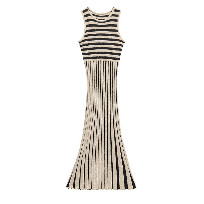 Summer 2025 Striped Sleeveless Knit Dress for Women Large