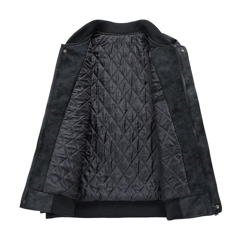 Thickened Cotton Lapel Hong Kong Style Fashion Men's Leather Jacket Youth Jacket Casual Top Jacket
