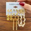 Cross-Chain Pearl Earrings: Creative Hollow Butterfly Geometric Tassel Set (6 Pairs)