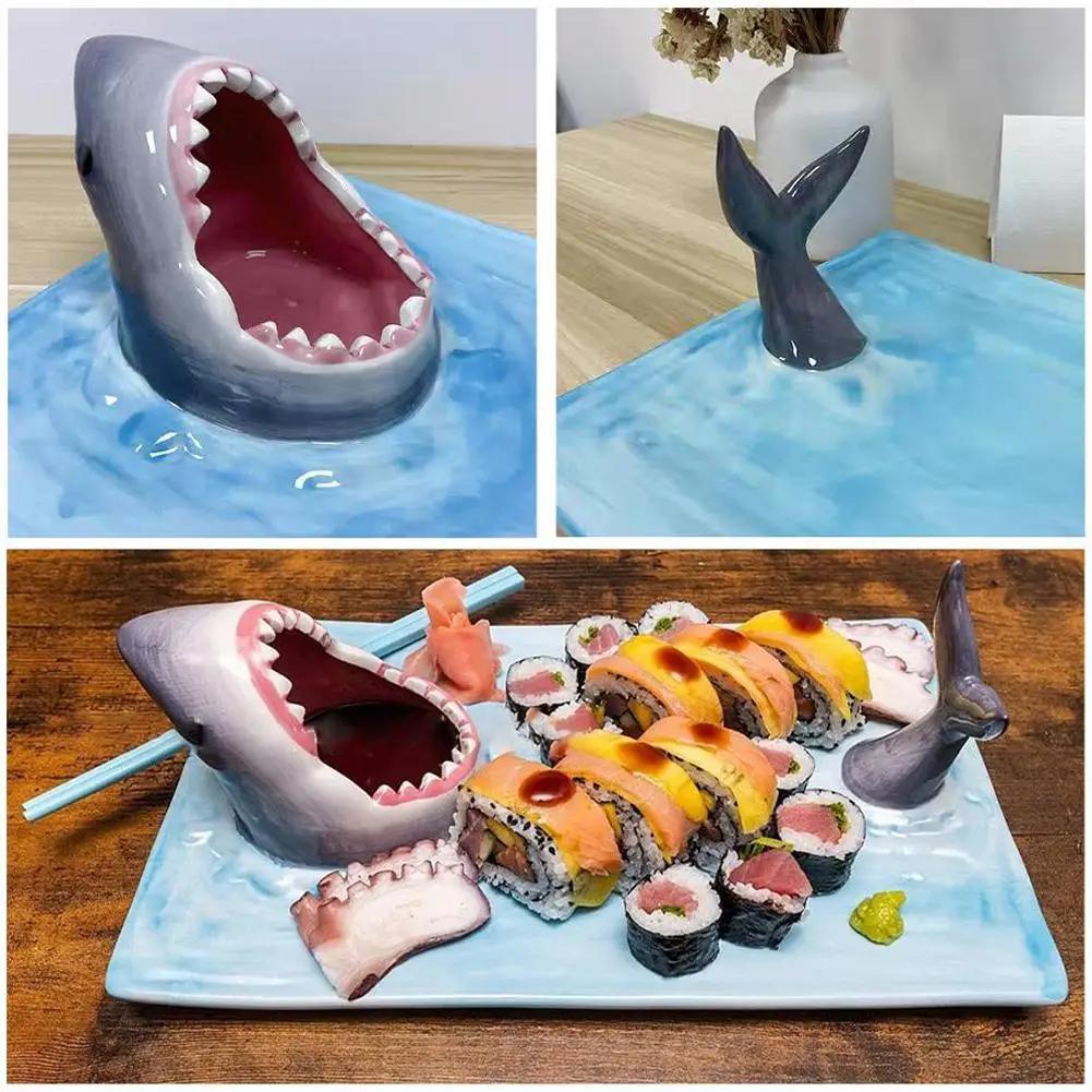 Ceramic Sushi Plate Shark Shape Rectangle Cheese Board Dining Table Kitchen Decoration