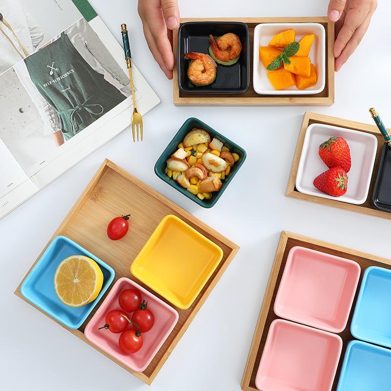Creative Ceramic Snack Plate Restaurant Ktv Grid Dried Fruit Snack Plate Household Seasoning Plate Hot Pot Seasoning Small Dish