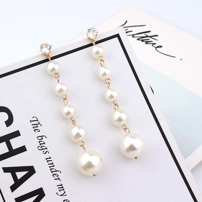 S925 Silver Needle Fashion Temperament European and American Light Luxury Long Pearl Zircon Earrings Women's Trend Fringed Stud Earrings