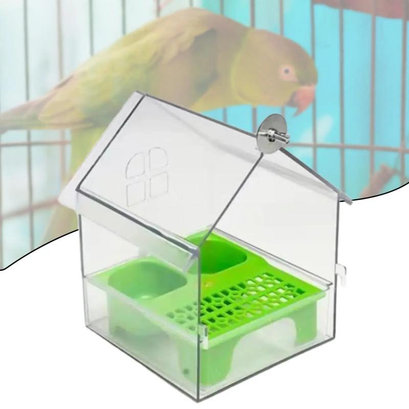 

Выдвижная внешняя кормушка для попугаев, многофункциональная подвесная кормушка для птиц, не создающая беспорядка, большая, домик-кормушка для птиц с держателем для корма и воды, легко заполняемая миска зелёный