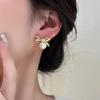 Silver Needle Bow Pearl Stud Earrings New Fashion Versatile Earrings Niche High-end Earrings Women