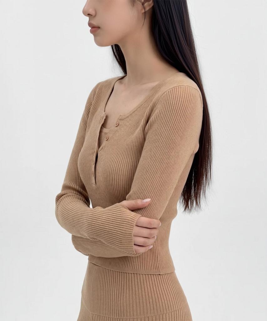 Seutilseu Core Define U-Neck Fingerhole Knit_Ribbed Version