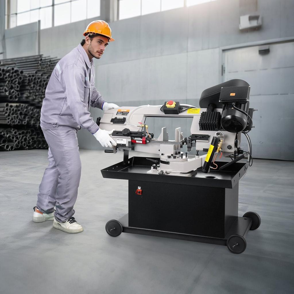 Metal Band Saw 1.1 KW 7 X 8.25 In Cutting Capacity Horizontal and Vertical Cutting 4 Speeds Variable Speed Bandsaw 220V 0° To 45° Rotatable Base for
