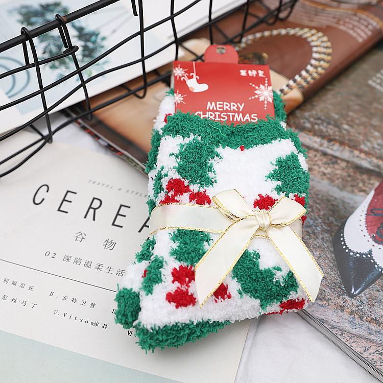 Autumn And Winter Coral Fleece Christmas Women'S Socks Home Heating Floor Socks Chinese New Year Festive Big Red Socks Female Cartoon Elk Socks