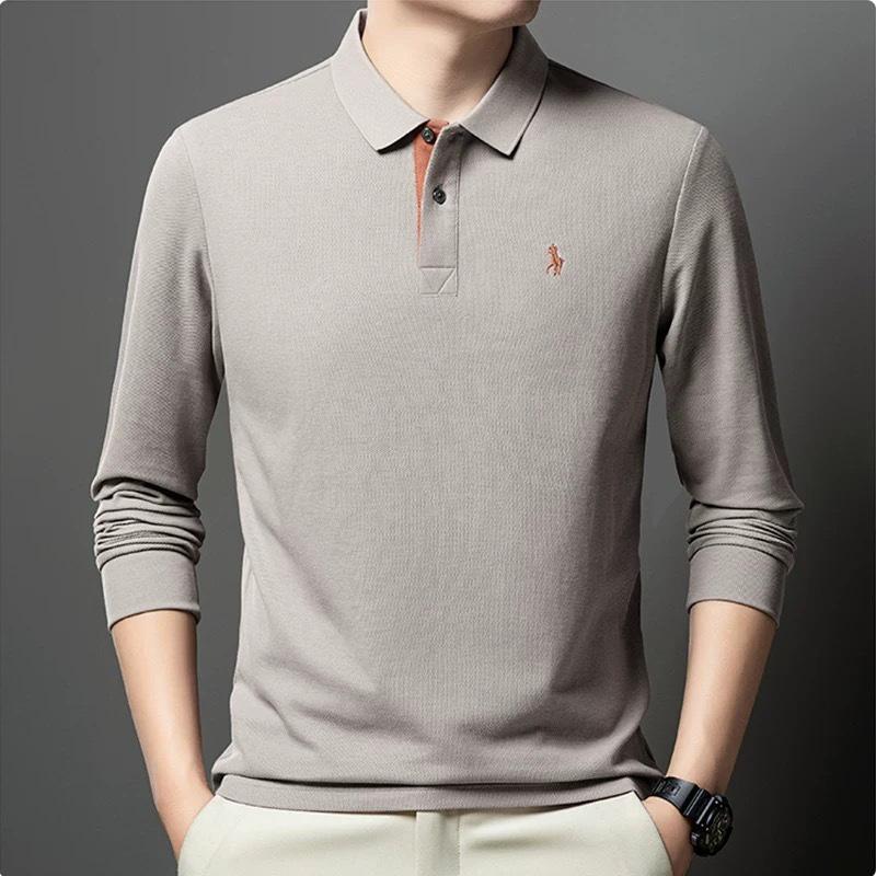 STORN 100% Czysta Bawełna Marka Premium Męska Koszulka Polo z Długim Rękawem Moda Personalizacja Haft z Koniem Klasyczny T-shirt Paul