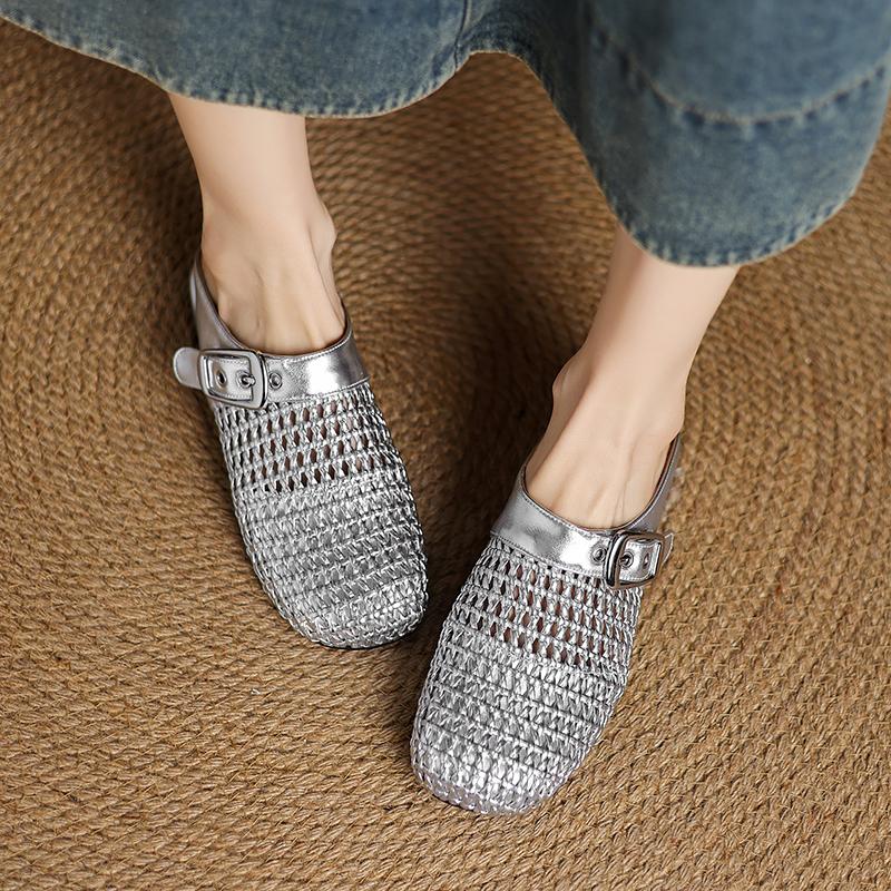 Fashion 2025 New Summer Slippers Cover Toe Fashion Hollow Out Sandals Women Shoes Zapatos De Mujer Ladies Shoes Mesh Mules Sliver Shoes