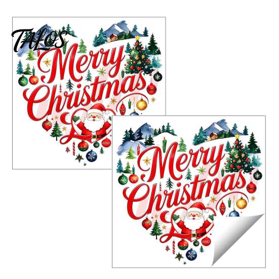Holiday Glass Clings Merry Christmas Window Cling, Heart Shaped Sticker with Santa Claus Xmas Festive Home Decoration Tree Balls, Winter Static