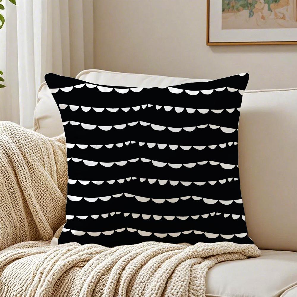 Black And White Abstract Print Cushion Cover Pillowcase Antidustmite Living Room Sofa Decor Cushion Room