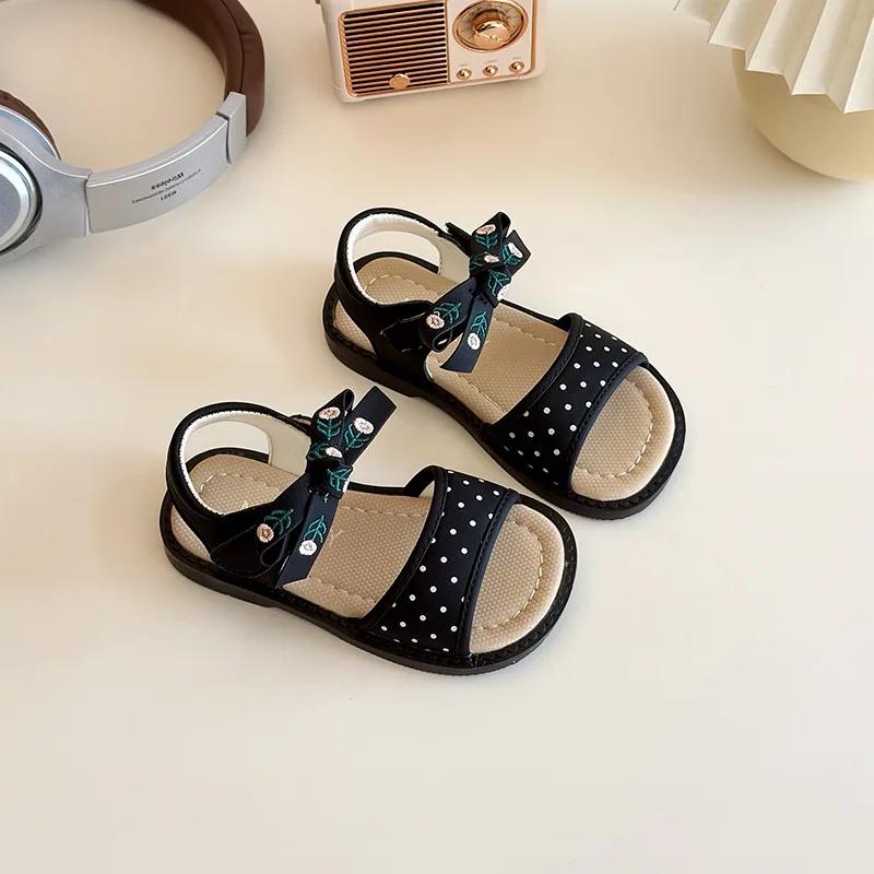 

Children Sandals for Girls Fashion Korean Style Soft 2025 Summer New Anti-slippery Versatile Chic Baby Sweet Bowtie Beach Shoes 22 чёрный