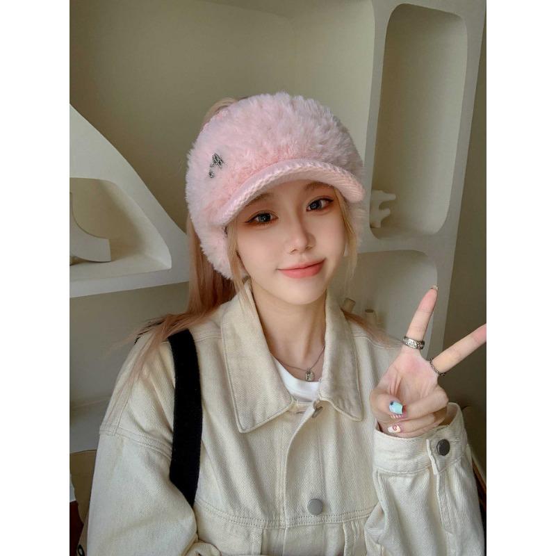 Autumn and Winter Warm and Ear Protecting Knitted Duck Cap New Ladies Korean Style Winter Hollow Top Baseball Cap Trend