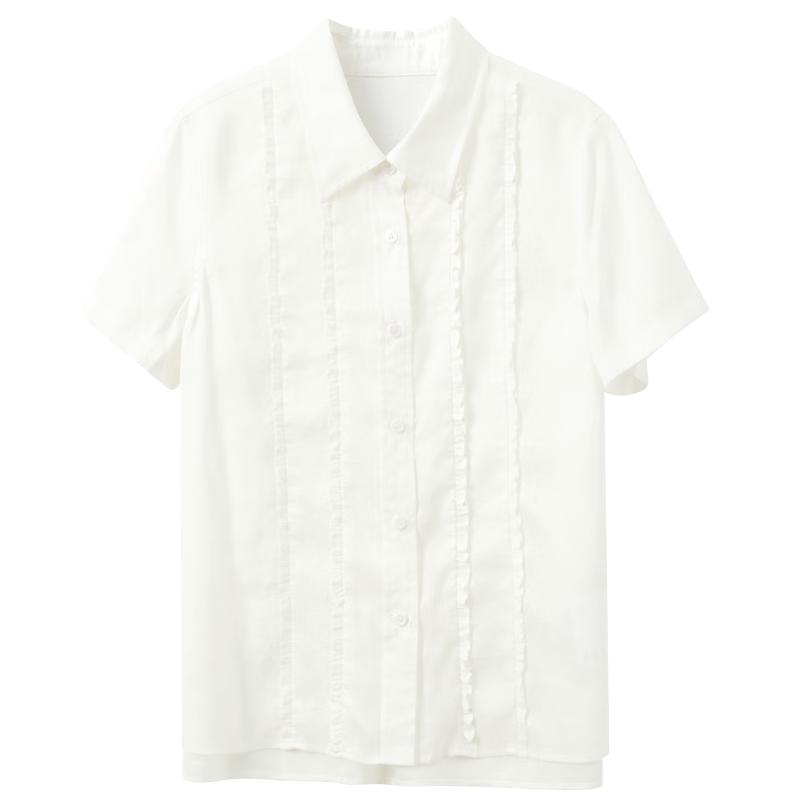 Sancai Lyocell Ruffle Collar Casual White Shirt L