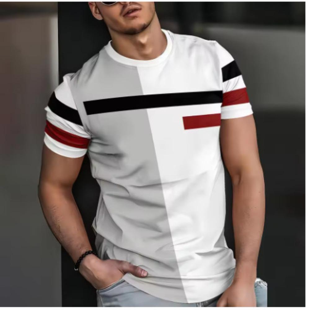 Men s Fashion Striped Printed Short Sleeved Summer New Casual T-shirt S серый