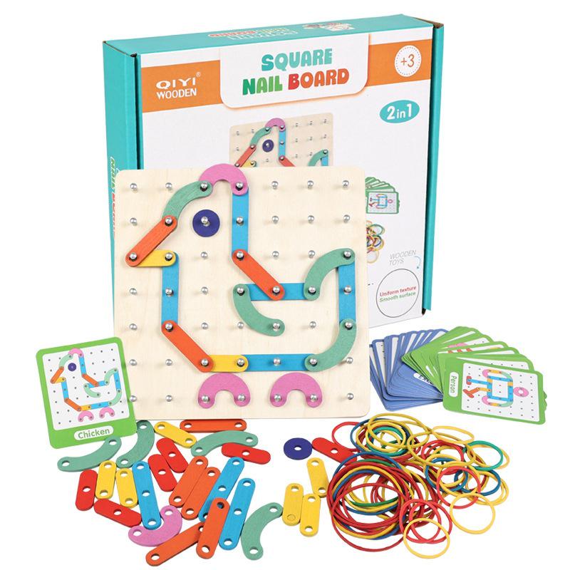Kids' Creative Geometric Puzzle Nail Board - Rubber Band & Wooden Toy for Early Learning and Thinking Development