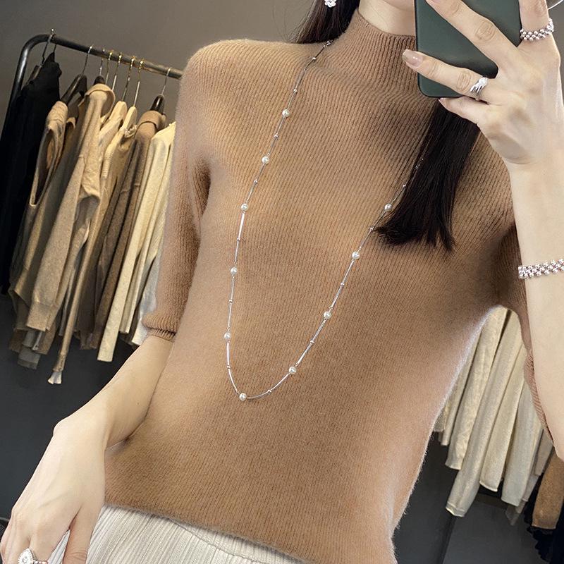 Women's Slim Fit Wool Knit Vest with Half-High Collar