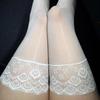 Sexy Women Thigh-High Stocking Glossy Oil Shnny Peacock Tail Lace Top Silicone Non-Slip Smooth Legging Summer Fasnhion Jk Ootd