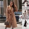 Ladies Fashion Lace-up Coat Autumn and Winter Simple Khaki Long sleeve V-neck Strap Woolen Jacket