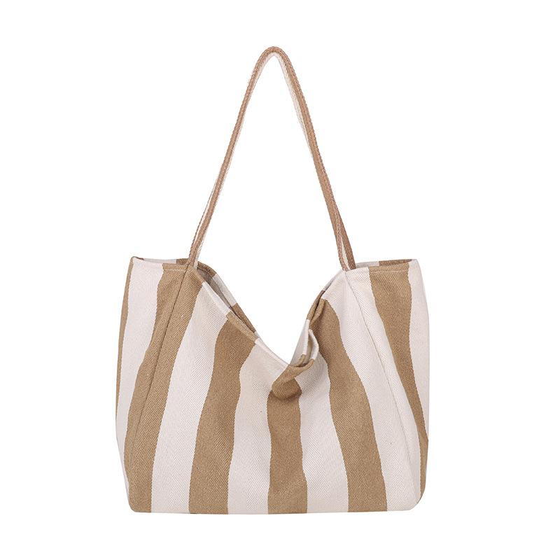 Simple Casual Striped Lazy Wind Large Capacity Tote Bag Female Student Commuting Fashion Shoulder Bag