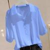 Women's Plus Size Solid Short Sleeve Ice Silk Polo Shirt - Casual Summer Top