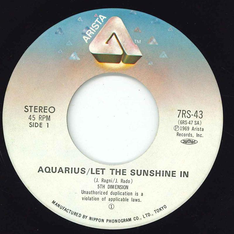 

7inch Record 5TH DIMENSION - Aquarius 7RS43 ARISTA 1967 Japan Pop Used