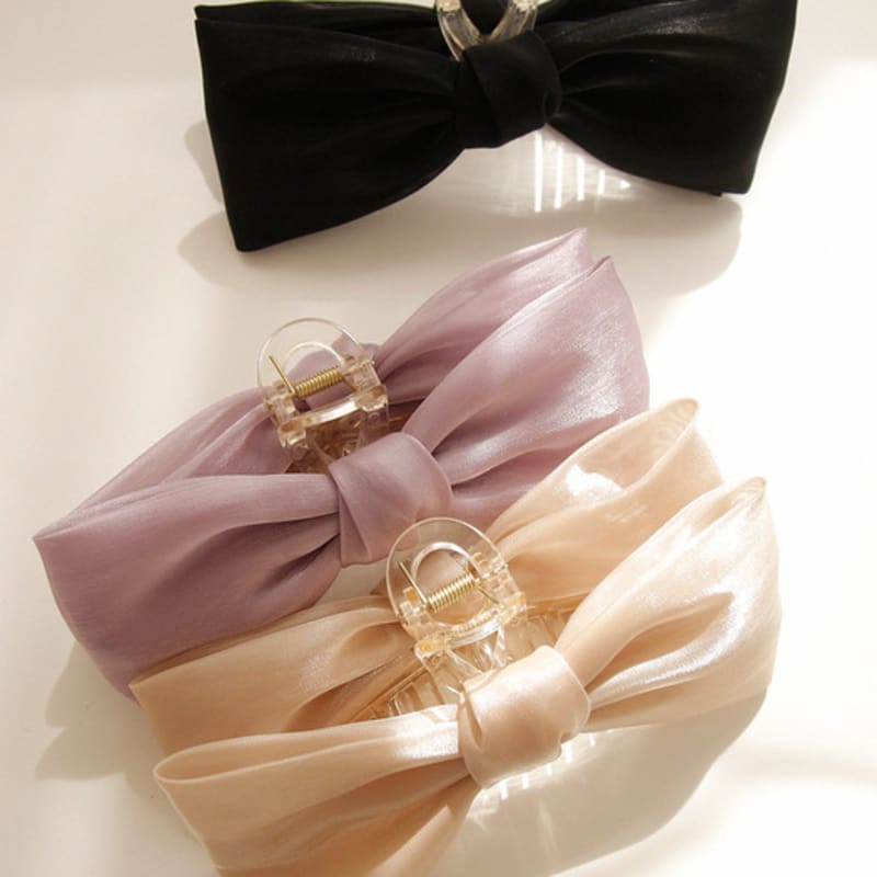 

J.Lauren Chiffon Glossy Big Ribbon Hair Claw Clip H01288 beige
