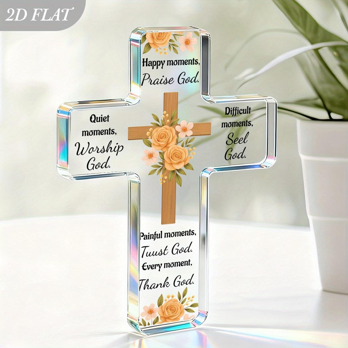 Acrylic Bible Cross & Jesus Religious Desktop Ornament - Frameless 2D Flat Christian Prayer Decoration for Home 10*15cm