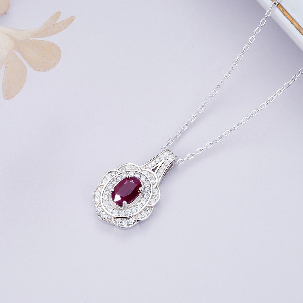 Flower design Natural longrido ruby Ring Earrings Pendant Necklace Set 925 sterling silver jewelry for women's daily party gifts